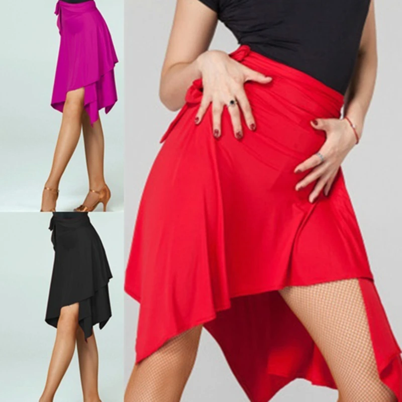 Latin Dance Skirt For Women Black Purple Red Color Professional Sumba Dancing Skirt Adult Tango Stage Rumba Dance Dress