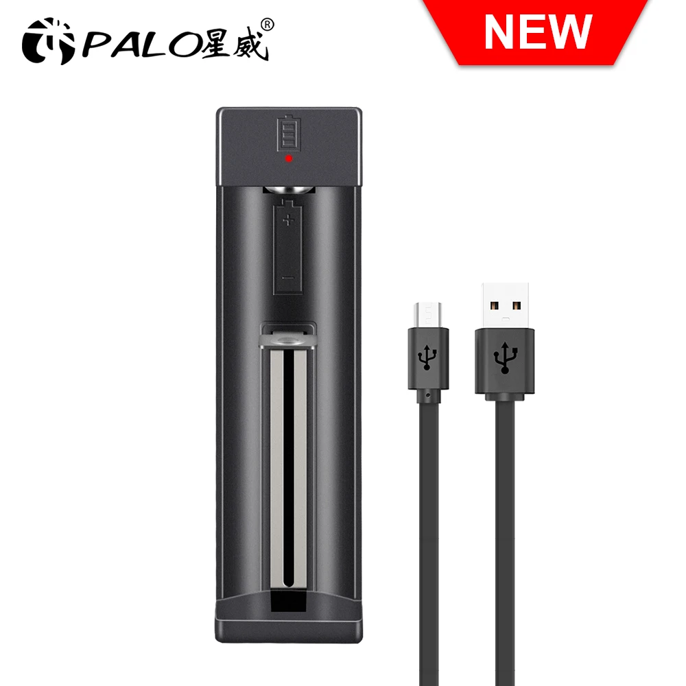 

PALO 1 Slot 3.7V Charger LED Smart usb Charger For 18650 14500 16340 18500 Rechargeable lithium Battery Charger