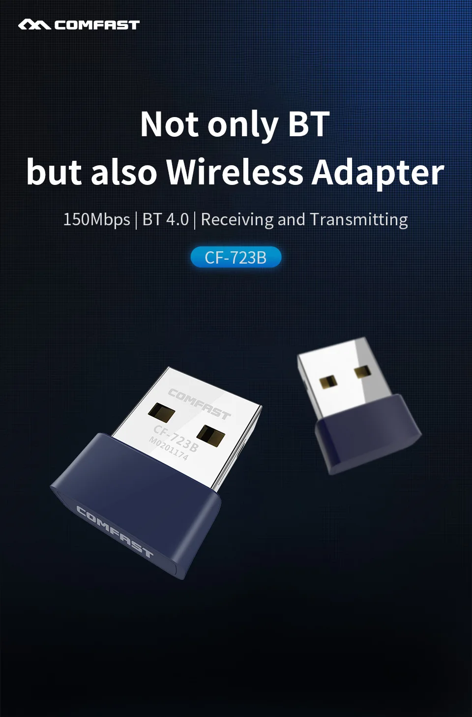 Comfast CF-723B Adaptador WIFI de 150Mbps Bluetooth 4.0 Mini Tarjeta de red inalámbrica 2 en 1 para computadora portátil de escritorio