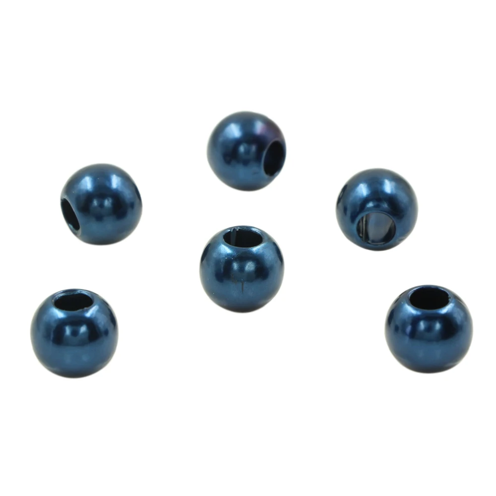 Wholesales 50pcs Deep Blue Acrylic Shiny Simulated Pearl Rondelle Loose Large Hole Charm Beads For Making European Bracelet