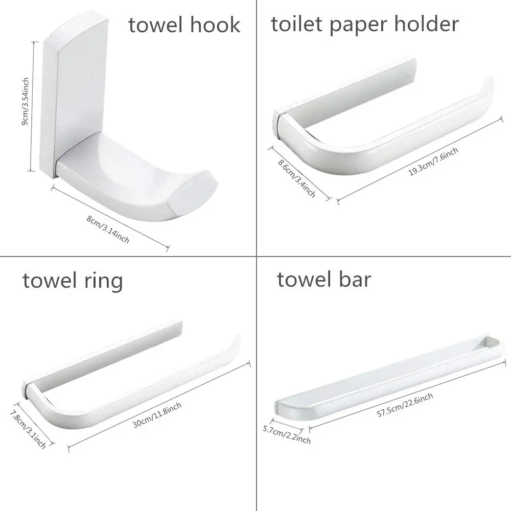 IMPEU 4 Pieces White Bathroom Hardware Set, Brass Towel Tar Towel Ring Toilet Paper Holder Robe Hook, Bathroom Accessory Set