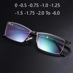 Men's Business Half Frame Myopia Lens Optical Glasses Frame Ultralight TR90 Prescription Spectacle Finished 0 -0.5 -0.75 To -6.0