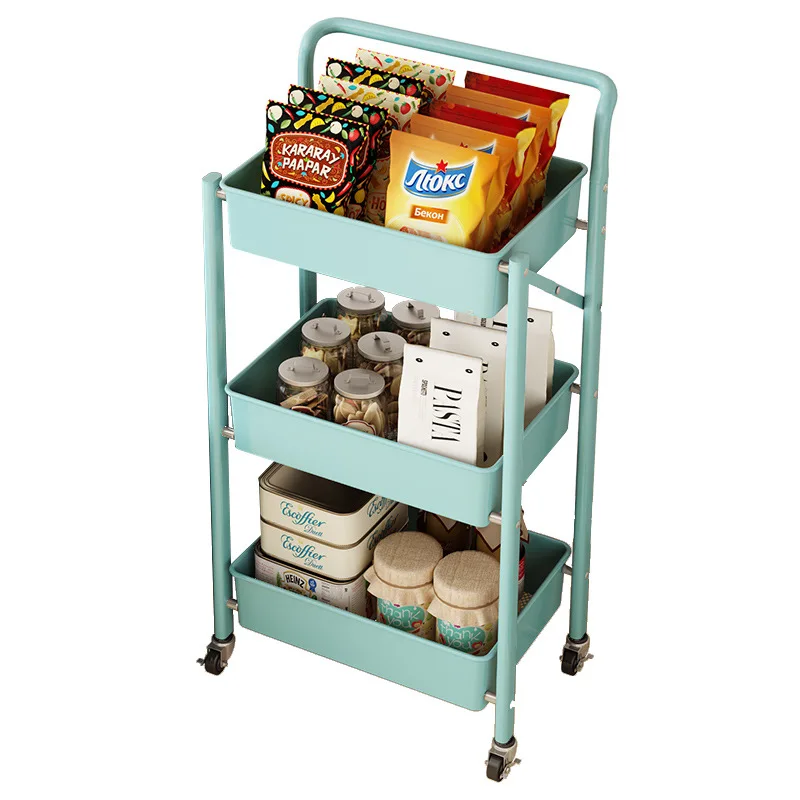 Installation-free Cart Rack, Portable Foldable Storage Three-layer Storage Rack for Kitchen and Bathroom Storage Organizer 2021