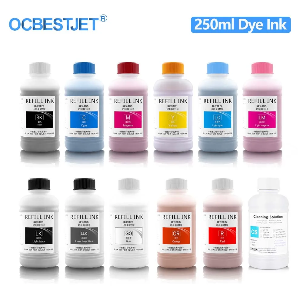 250ML Refill Dye Ink Kit For Epson Stylus Photo 950 960 2100 2200 R1800 R1900 R2000 R2400 R2880 R3000 SC- P400 Inkjet Printer