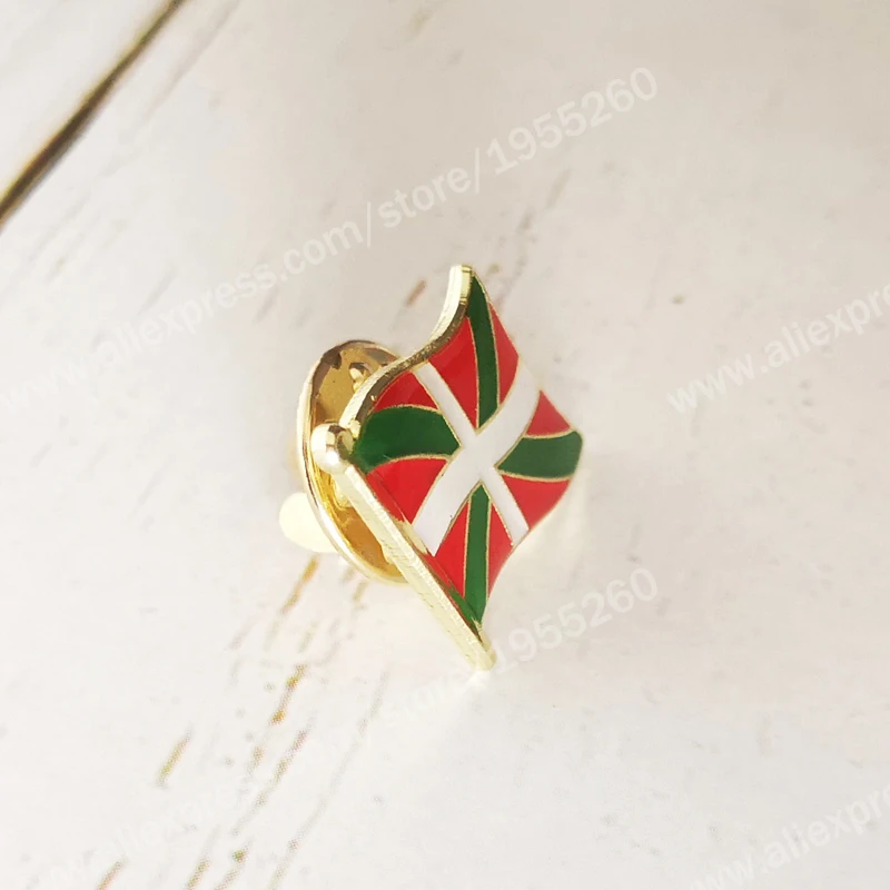 Basque Flag Lapel Pins Spain Provincial Nationalities Region Brooch Crystal Epoxy Metal Enamel Badge