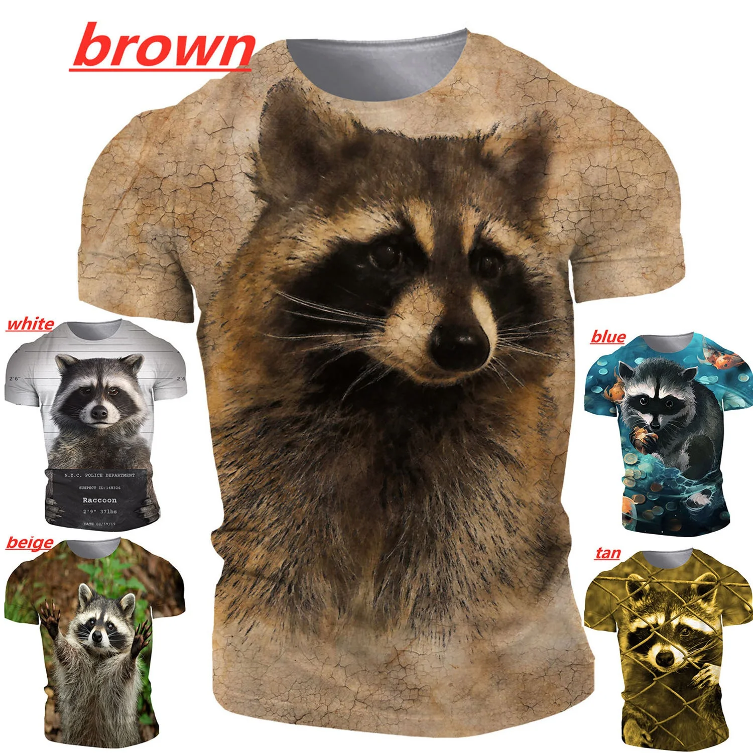 Men/Women Summer Fashion 3D Raccoon Printed T Shirts Personality Cool Printing Graphic Tee Shirt Unisex Short Sleeve T-shirt