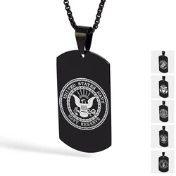 Stainless Steel Black Military US Men Arma Pendant Necklace for DIY Navy Air Fire Dept Label Design With 24 Inch Chain