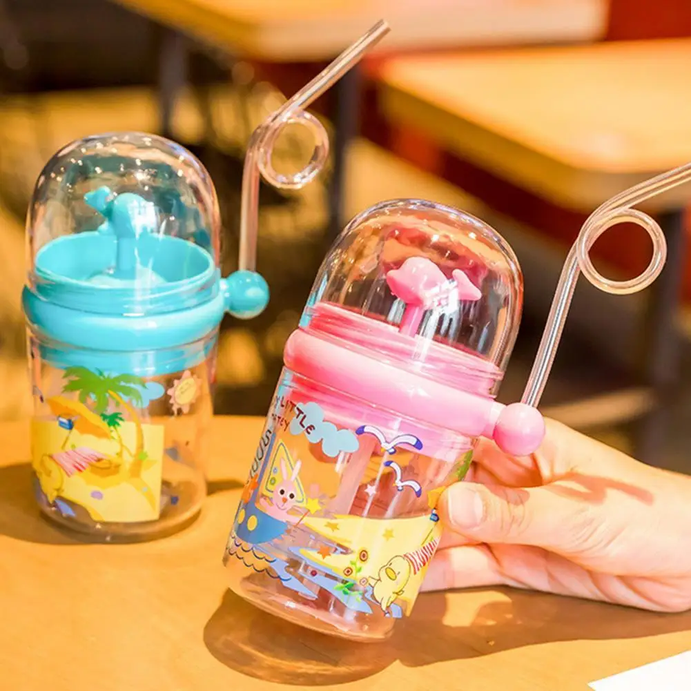 250ml Cup Creative Whale Water Spouting Portable Cartoon Children Cup with Straw Multi-color Selectable Gift Plastic Cup Customi