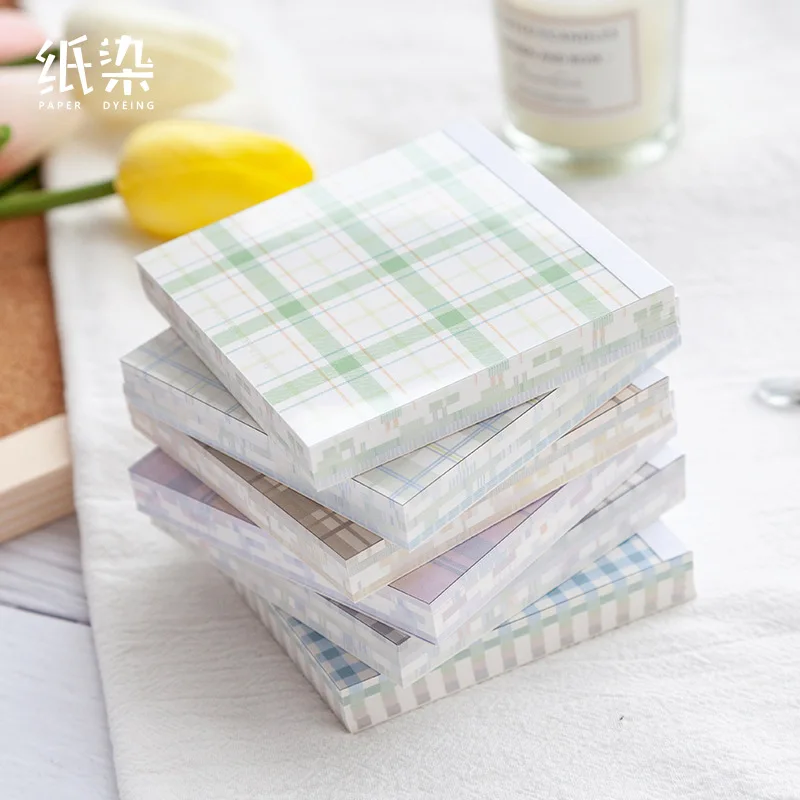 100 Pages Cute Kawaii Plaid Series Memo Pad Sticky Notes Stationery Message Posted It Planner Stickers Notepads Office School