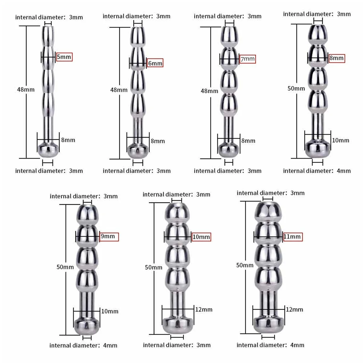 WAKEWAY 7 tiges de sondage en acier inoxydable, bouchon urétral creux, bouchon de pénis, perles dilatateurs urétraux, cathéter mâle Mastuburator