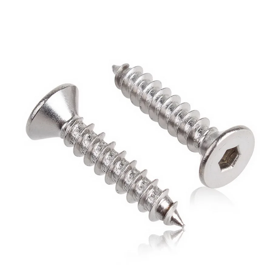 304 Stainless Steel Flat Head Hexagon Selftappingscrew / Hex Socket Countersunk Head Self Tapping Screw M2 M2.5 M3 M4 M5 M6