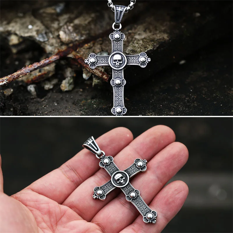 Beier Fashion Pendant  Necklace exorcist pendant skull cross Stainless Steel Chain  punk style Jewelry BP8-488