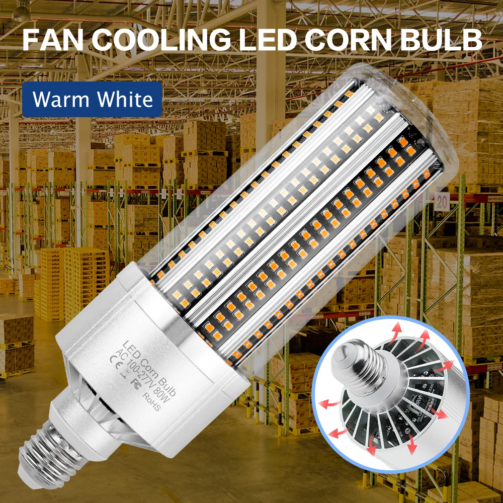 

LED Corn Lamp E27 Light Bulb E14 LED Spotlight 80W 100W 120W 150W 200W LED High Brightness Fan Corn Lamp LED Workshop Lighting