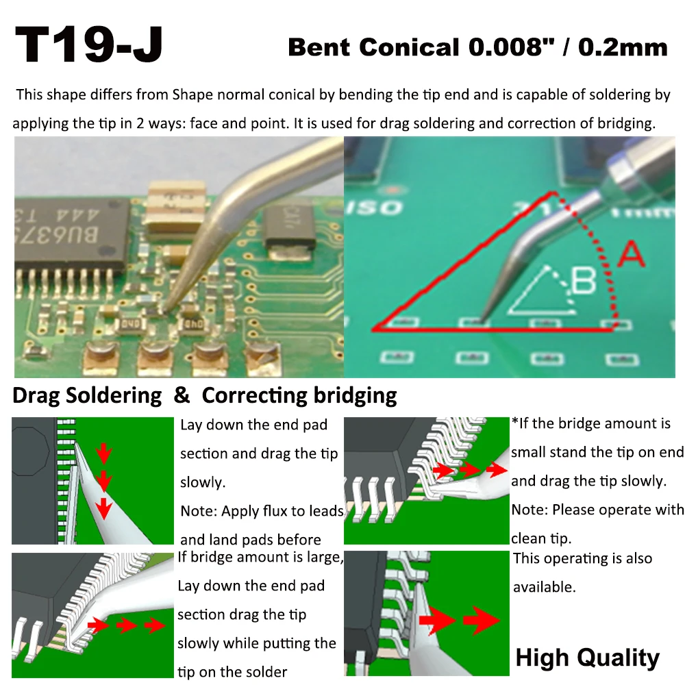 T19-J Soldering Tip Conical 0.2mm Replacement Fit HAKKO FX-601 Lead Free Iron Bit Nozzle Handle Welding Pencil
