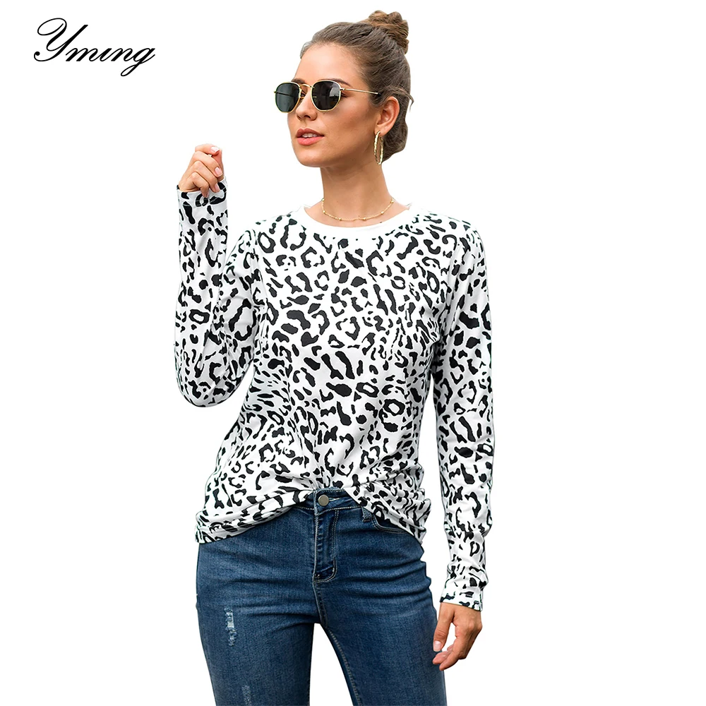 

YMING Women's Spring and Autumn Leopard Shirt Women's Elegan Shirt O-Neck Long Sleeve Casual Pullover Fashion Top Women