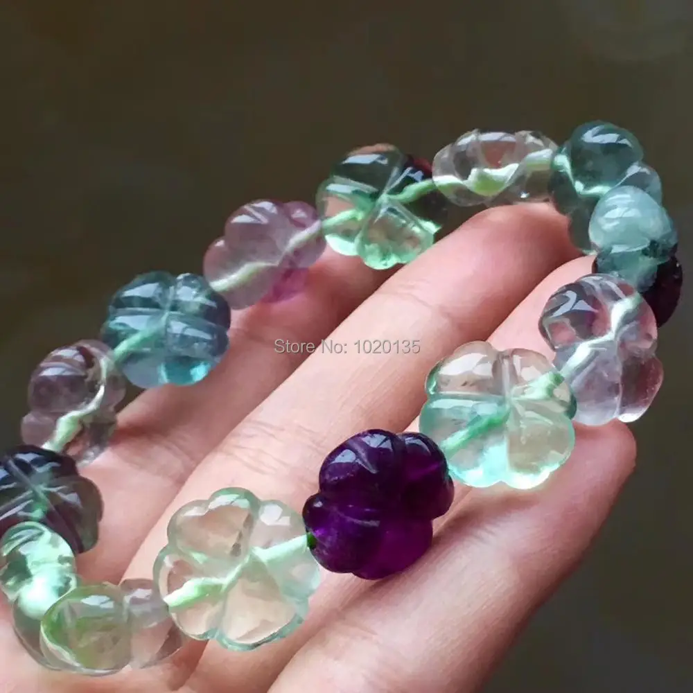 

fluorite green carved flower 12mm 7.5inch FPPJ bracelet wholesale beads nature