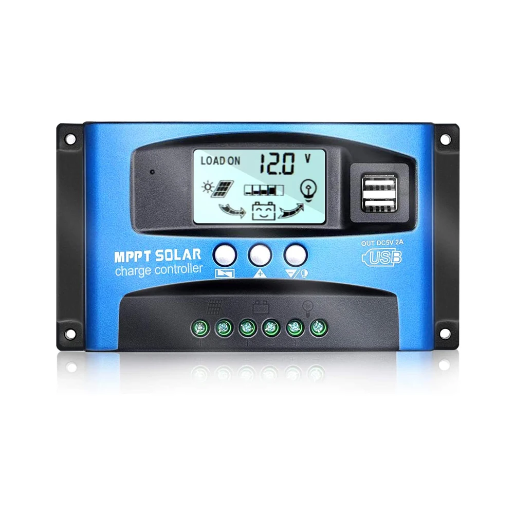 Solar Charge Controller MPPT+PWM 30A 60A 100A  Dual USB LCD Display Auto 12V 24V Solar Cell Panel Charger Regulator with Load