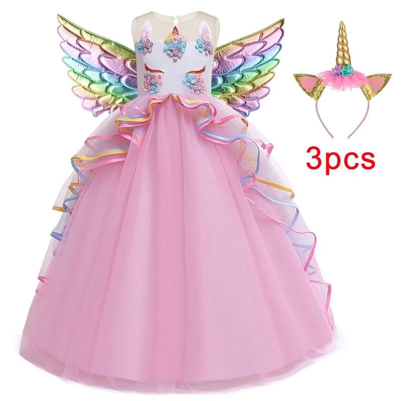 Rainbow Unicorn Dress For Kids Girls Children Birthday Costume Girl Party Princess Dresses Vestidos Role Dance Performance