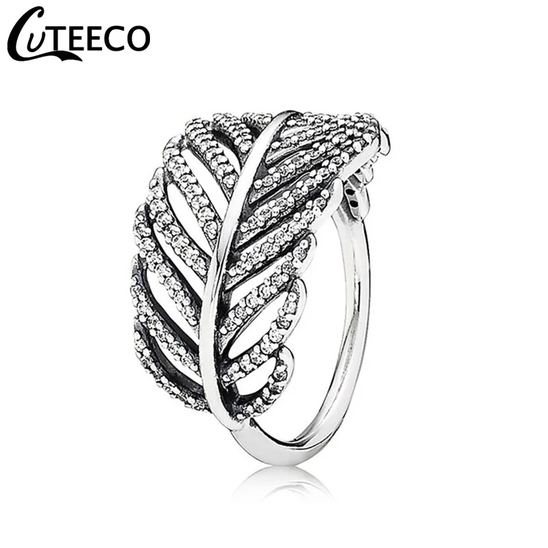 CUTEECO New CZ Zircon Finger Rings For Women Fashion Silver Color Leaves Fit Brand Rings Wedding Engagement Jewelry