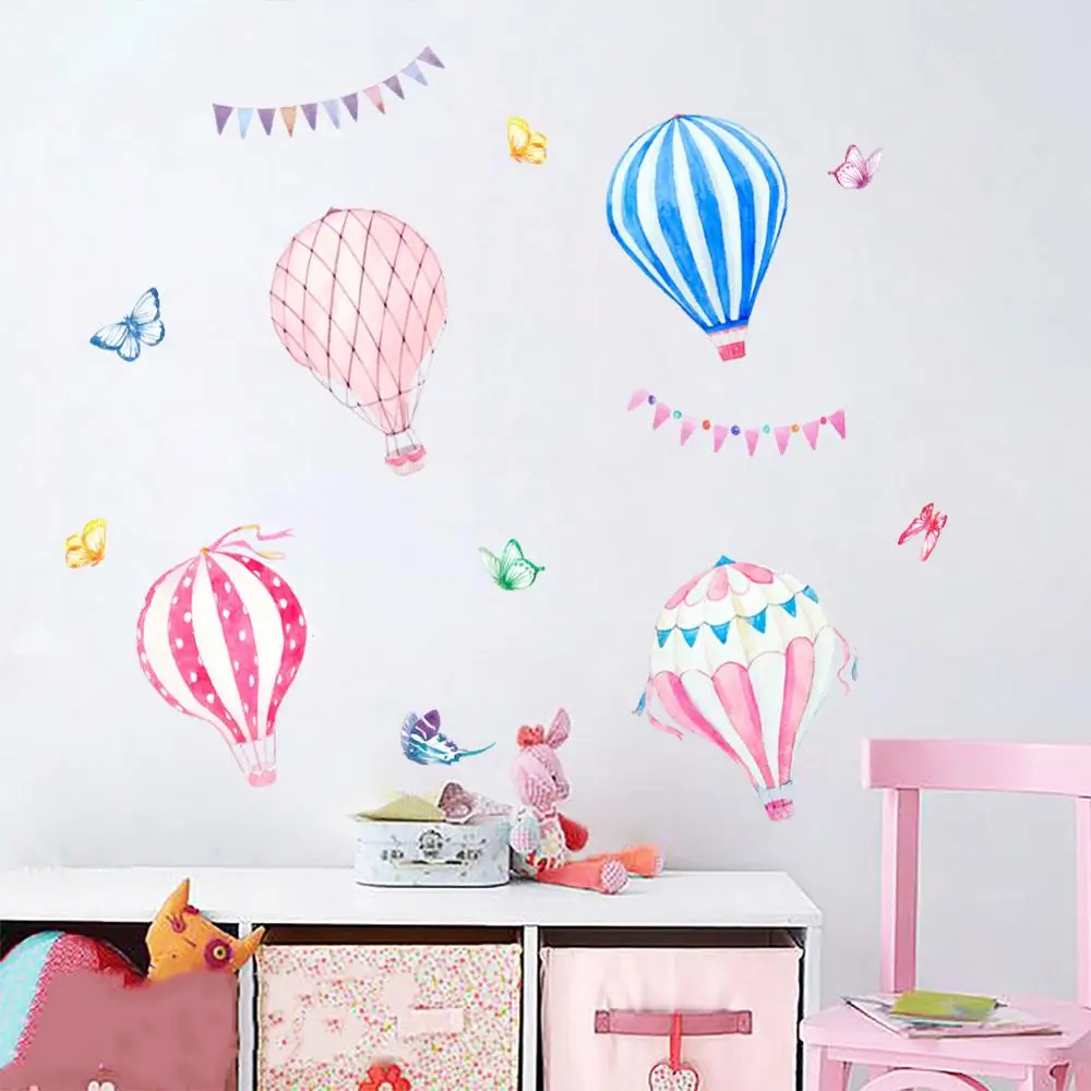 Cartoon Hot Air Balloon Wall Sticker Kids Bedroom Decoration Wallpaper Baby Room Decor Mural Removable Nursery Background Decals