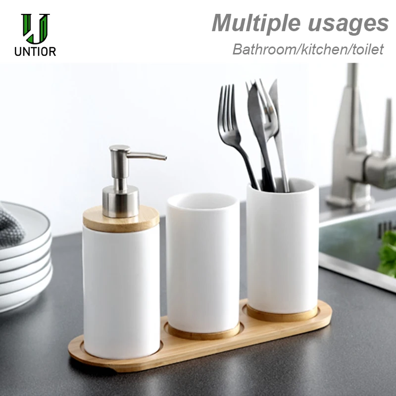 UNTIOR 3PCS Ceramic Bathroom Accessories Set Fashion Soap Dispenser Toothbrush Holder Tumbler Ceramic Household Bathroom Product