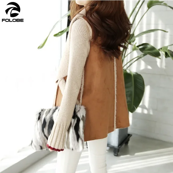 FOLOBE Lamb Hair Waistcoat Women Plus Thick Loose Deerskin Velvet Sleeveless Lapel Collar Casual Padded Vest and Fur Coat