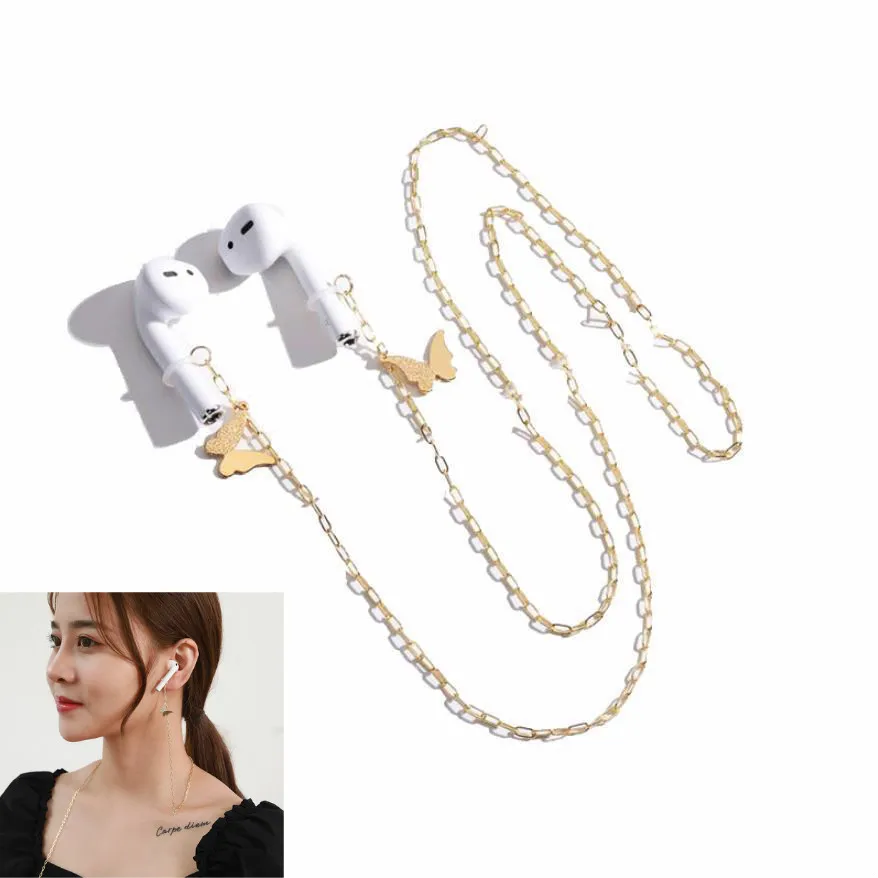 Bluetooth Headset Anti-lost necklace for Airpods Wireless Headset Earring Star butterfly Long necklace