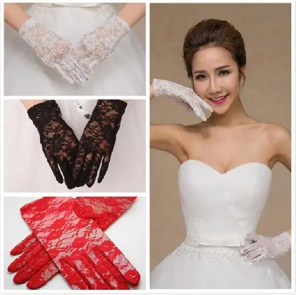 Summer Short Lace Gloves UV Protection Full Finger Gloves Outdoor Driving Gloves Prom Party Wedding Lace Gloves for Women