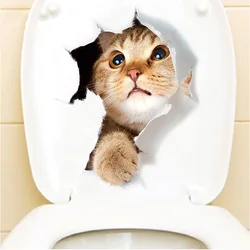 Cat Vivid 3D Smashed Switch Wall Sticker Bathroom Toilet PVC Stickers Kitchen Decorative Decals Funny Animals Decor Mural Art