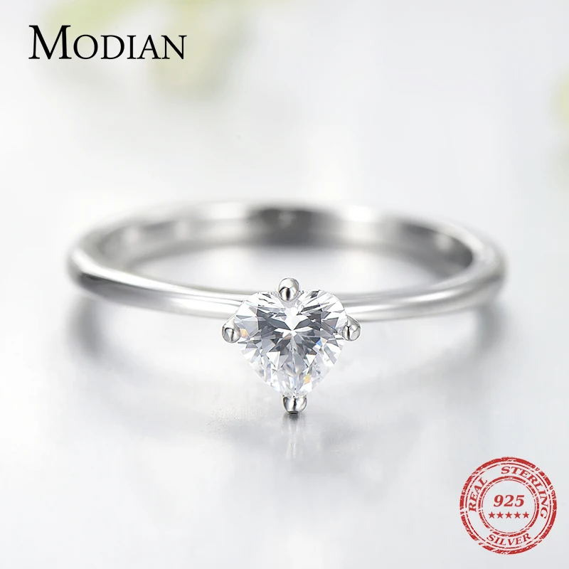 Modian Minimalism Clear CZ Heart Finger Ring For Women 925 Sterling Silver Wedding Engagement Statement Fashion Fine Jewelry