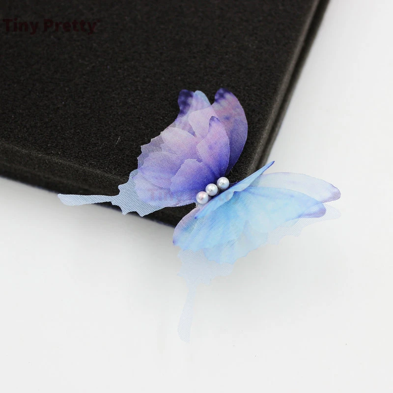 10PCS 4-layer Swallowtail Butterflies w/ Imitation Pearls Handmade Organza Butterfly Accessory for Wedding Bridal Hair Jewelry