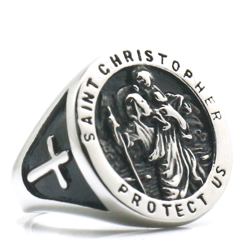 Größe 7 Zu Größe 15 Unisex Saint Christopher Schützen Uns Kreuz 316L Edelstahl Neueste Ring