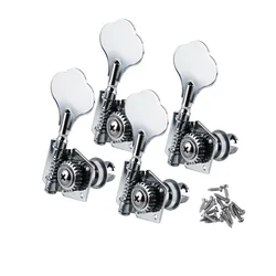 FLEOR Set of Vintage Open Bass Tuning Pegs Keys 4R Machine Head Tuners Chrome for Right Handed Bass 4 Strings