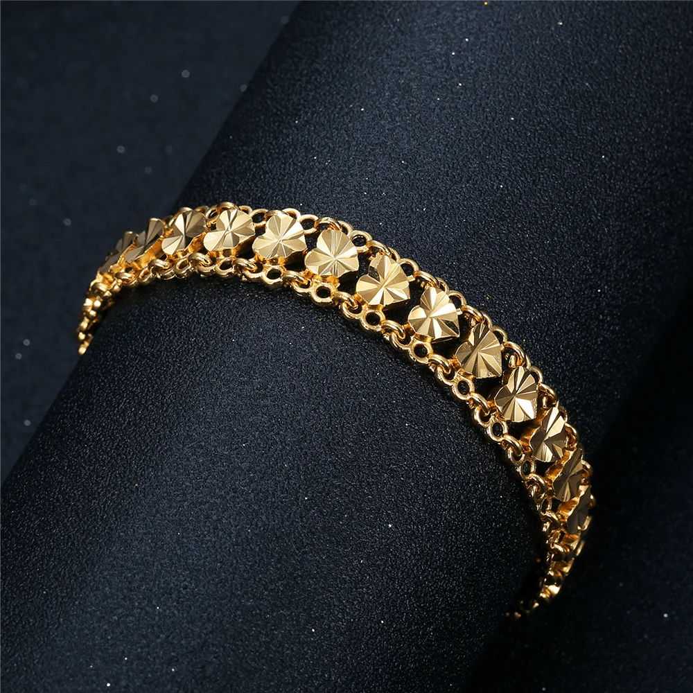 Punk Chunky Hand Chain Bracelet 12MM Gold Color Heart Wristband Bracelets For Men Women Fashion Jewelry Braslet