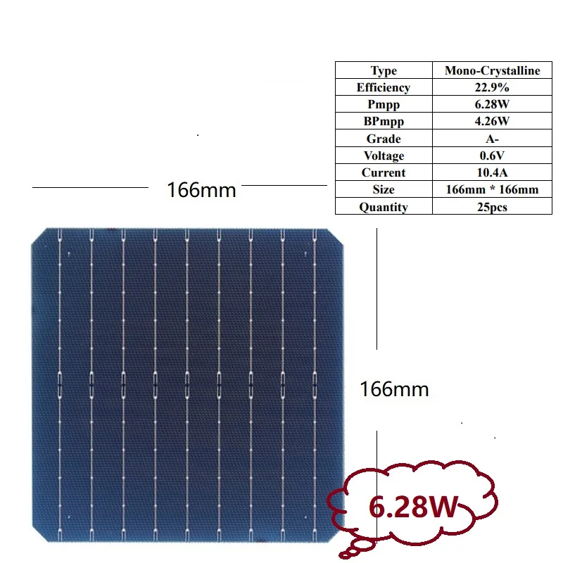 166mm monokrystaliczny dwukrystaliczny PERC klasy 22.8% wysokiej wydajności DIY 150W panel słoneczny ładowarka 25 sztuk/partia