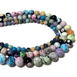 Wholesale Mix Color Fire Agates Natural Round Stone Beads For Jewelry Making Diy Bracelet Necklace Handmade 6/8/10MM 15''