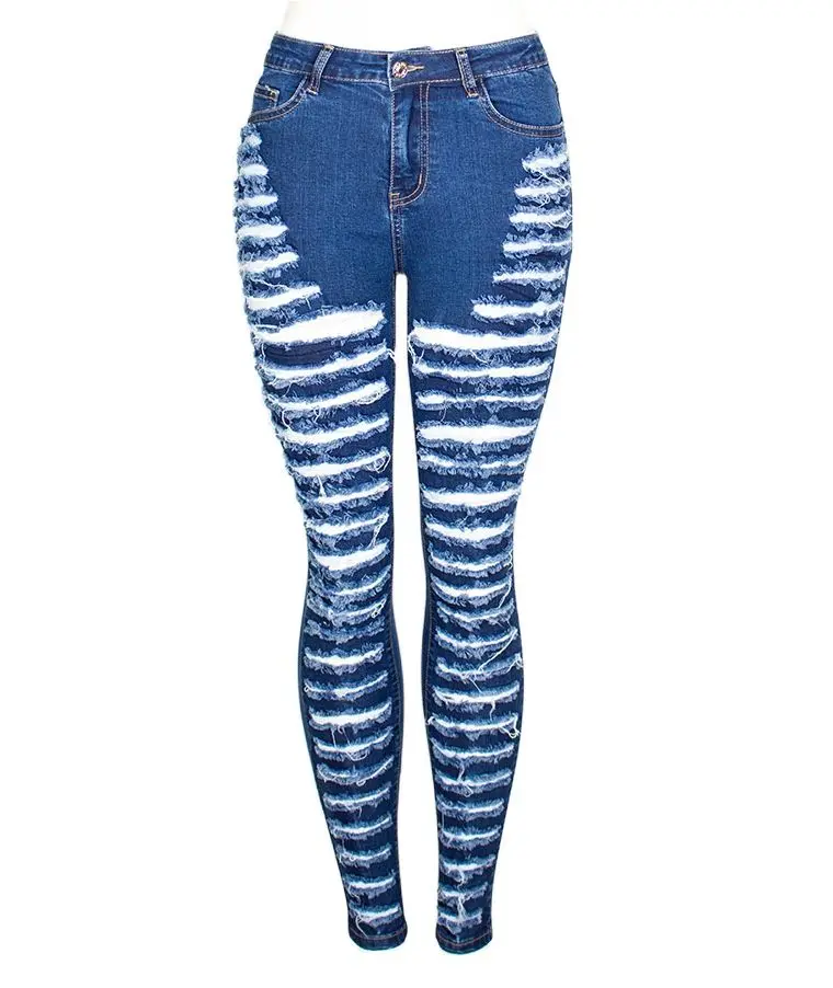 Personalizado rasgado lavado jeans skinny para as mulheres de cintura alta slim stretch denim mendigo jeans mulheres plus size