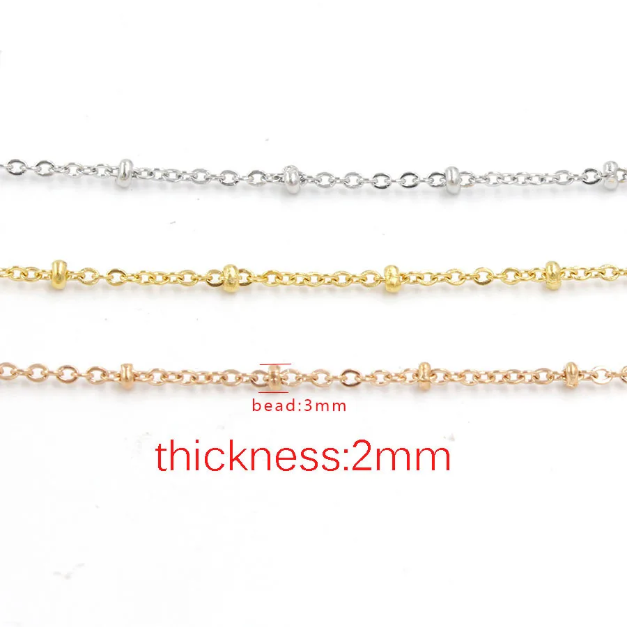 20pcs 304 Stainless Steel 2mm Beads Link Chain Necklace Gold Steel Tone 45 50 55 60 75CM Long Chain Lobster Clasp Necklace