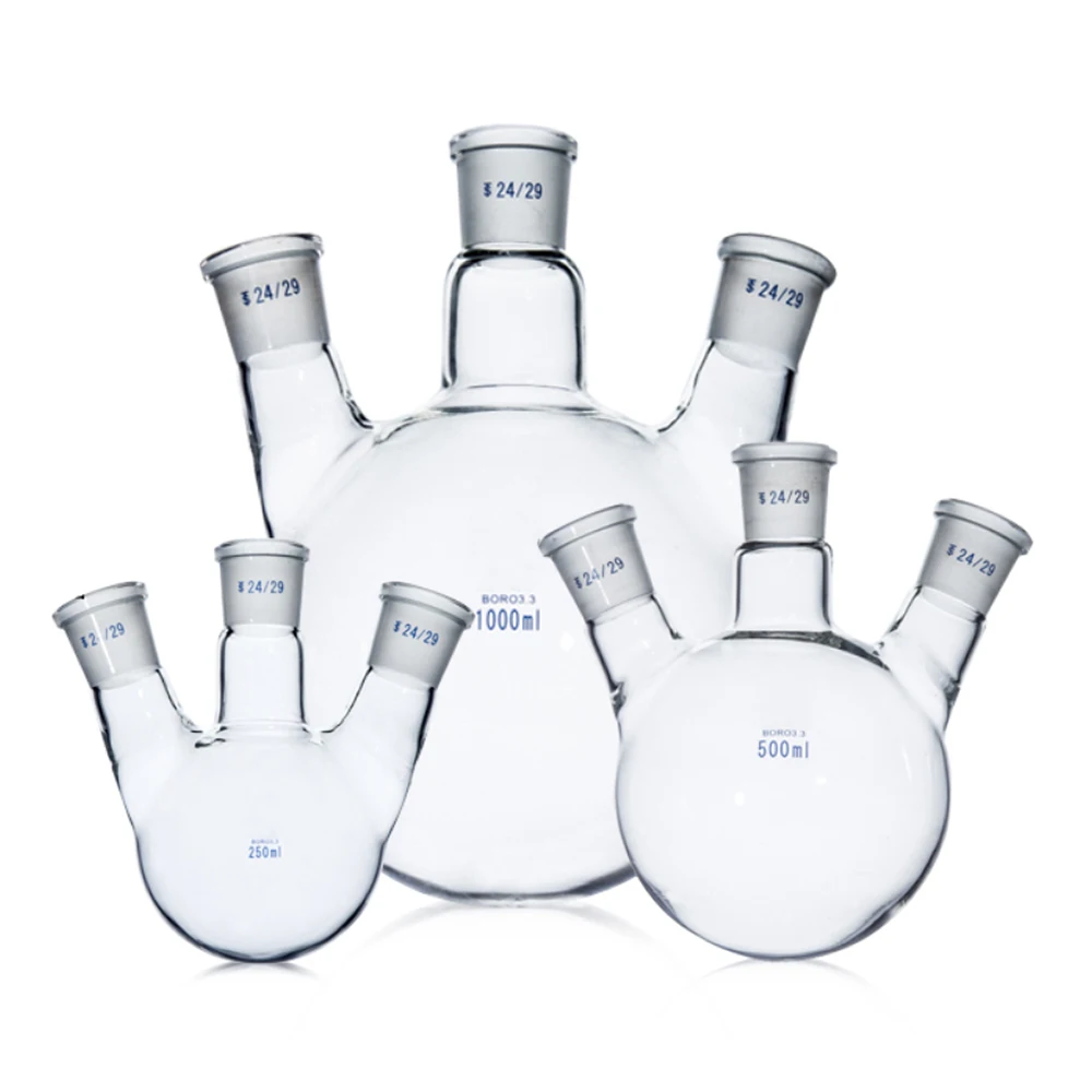 Inclined three mouth flask 250-1000ml Chemical experimental reactor Three neck flask Round bottom spherical distillation flask