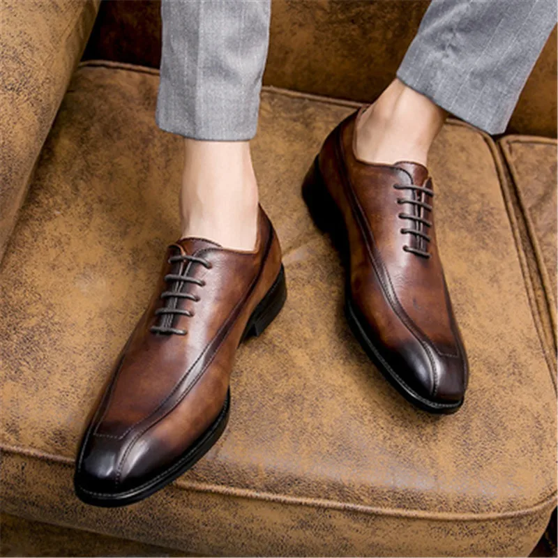 New leather business  casual shoes fashion vintage men's shoes real cow leather normal wearing