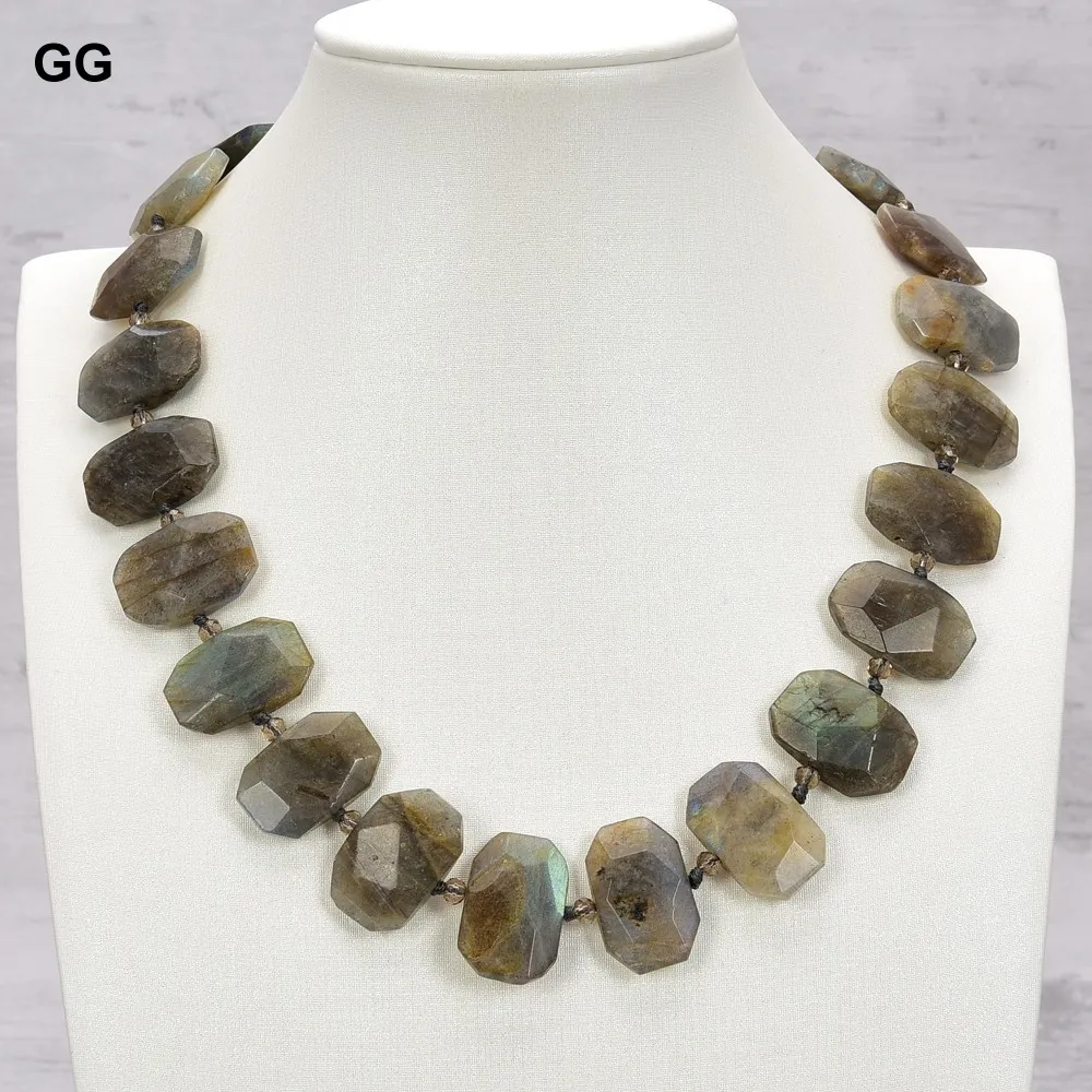 G-G 19'' Natural Faceted Labradorite Nugget Necklace