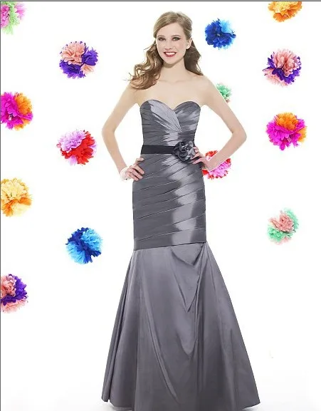 

2014 new deign custom junior high dresses Taffeta Sweetheart open back Natural waist sash flower Floor length bridesmaid dress