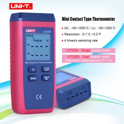 UNI-T UT320A UT320D Mini Contact Type Dual Channel K/J Temperature Meter Thermometer Thermocouple  Backlight Data Keep Off Auto
