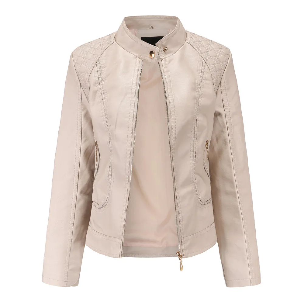 New Spring Autumn Women's Leather Jacket Coat Thin Pu Jacket Ladies Motorcycle Wear Stand-up Collar Leather Jacket Overcoat
