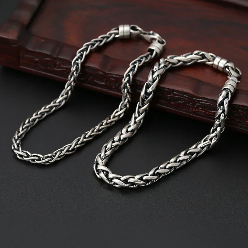 BOCAI S925 Sterling Silver Bracelets for Men Women New Women's Fashion Weaven 4mm 5mm Rope-chain Argentum Jewelry