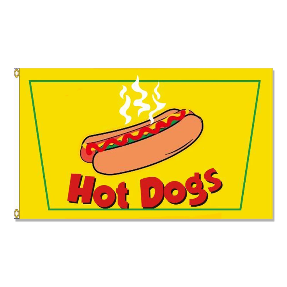 Bandera para perros calientes, pancarta de 3x5 pies, 100D, 150x90cm, ojales de latón y poliéster, bandera personalizada