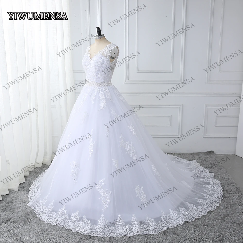 Sheer tule straps plus size vestido de casamento boho cristais miçangas cintura vestidos de noiva com decote em v sem costas vestidos de noiva 2020 mais tamanho