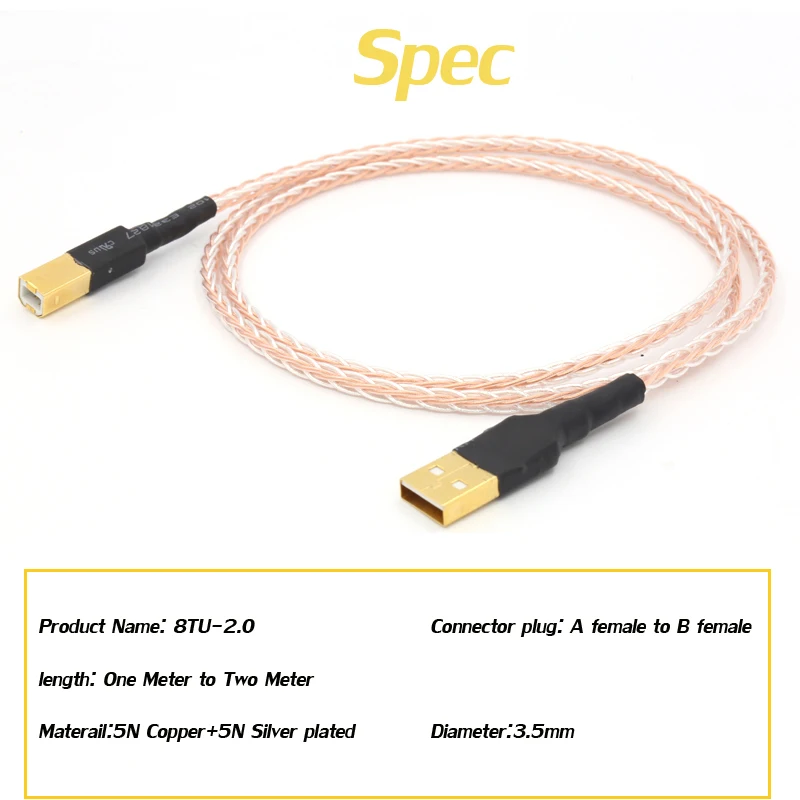 

8xTwist 5N OCC pure copper +silver plated braided HIFI USB Cable DAC A-B OCC Silver Plated Digital AB Audio A to B Audio Cable