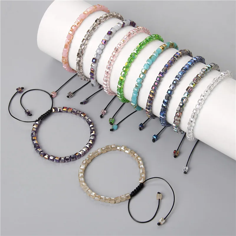 Hand-woven Fashion Women's Bracelet 4mm Adjustable Glass Crystal Beaded Bracelets Party Friends Girl Men Jewelry Wholesale