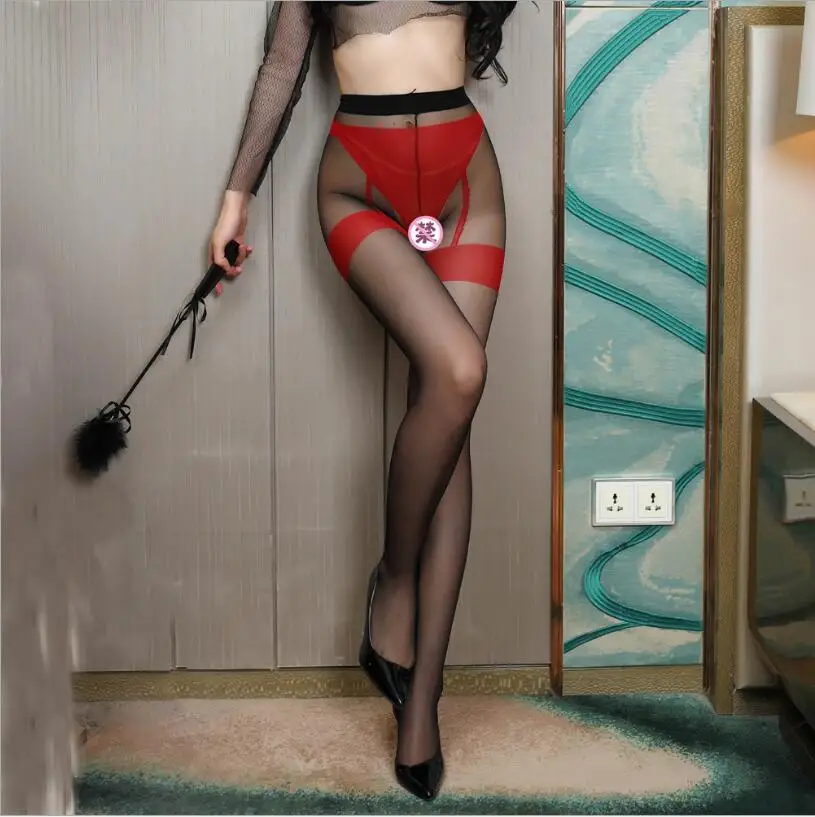 Women Sexy Fake Garter Crotchless Elastic Tights Pantyhose Anti Hook Open Crotch Lingerie Female Sheer Stockings Knee S1499